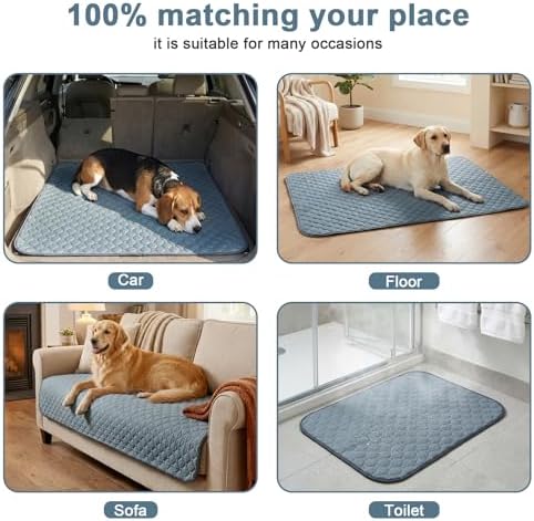 Washable Pee Pads for Dogs, 2 Pack Absorbent Reusable Training Dog Pads Pet Puppy Pads, Non-Slip Potty Pads for Whelping, Playpen, Crate, Bed, Grey (90x150cm Pack of 2)
