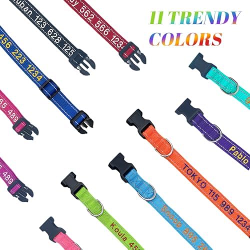 Personalized Dog Collar, Reflective Embroidered Nylon Collar with Name