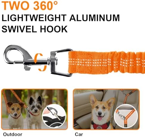 MingXpet 2 Dog Leash, Dog Leash for 2 Dogs, 360° Swivel No Tangle Double Walking Training Leashes for Large Dogs that Pull, Comfortable Shock Absorbing Reflective Bungee, Orange