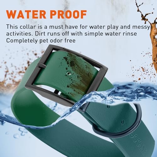 Dogline Biothane Waterproof Dog Collar Strong Coated Nylon Webbing with Black Hardware Odor- Proof for Easy Care Easy to Clean High Performance Fits Small Medium or Large Dogs, Hunter Green
