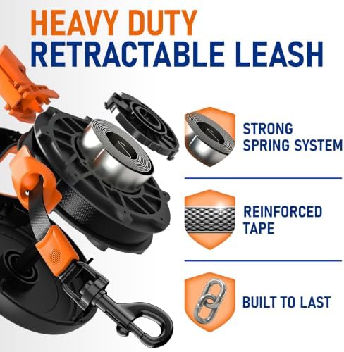 20.1 ft Retractable Dog Leash for Dogs 10–100 lbs - Heavy Duty Tape Leash with Strong Nylon Tape - 360° Swivel Control - One-Click Brake & Lock - Ergonomic Non-Slip Grip for Safe & Easy Daily Walks OR