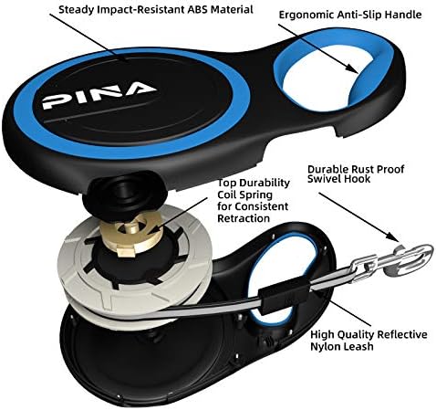 PINA Retractable Dog Leash, 26ft Dog Leash for Small Medium Large Dogs Up to 110lbs, 360° Tangle-Free Strong Reflective Nylon Tape, with Anti-Slip Handle, One-Handed Brake, Lock - Black Blue