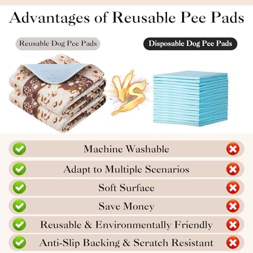 EXPAWLORER Washable Pee Pads for Dogs - 2 Pack Waterproof & Leakproof Reusable Training Dog Pads Pet Puppy Pads,Dog Nonslip Potty Pads for Floor, Crate, Couch Whelping Mats,Khaki 18"x24"