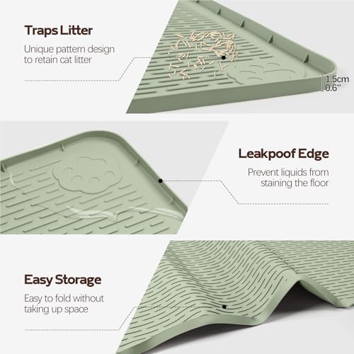 Silicone Cat Litter Mat for Litter Box 70”x45” Large Cat Mat, Green