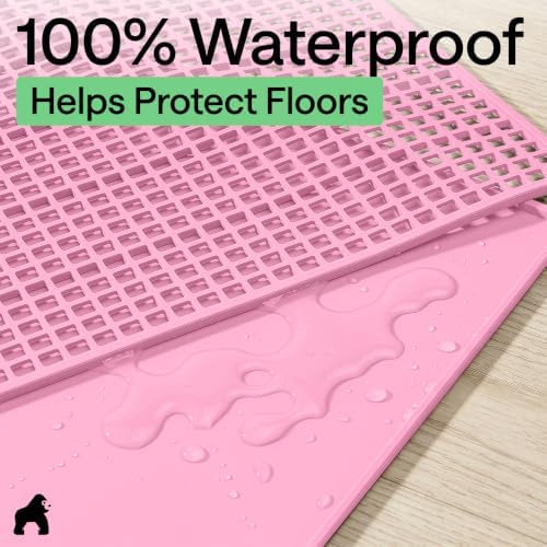 GORILLA GRIP Cat Litter Box Mat, Dual Layer Silicone Tray, 35x23, Pink