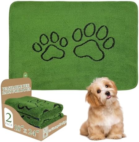 Homimp Washable Pee Pads for Dogs, 2 Pack Super Absorbent Reusable Puppy Pads, Green Long Wool Fake Grass for Potty Training, Upgrade Non-Slip and Leak-Proof,Floor, Couch, Bed, and Crate,Green 18"×24"