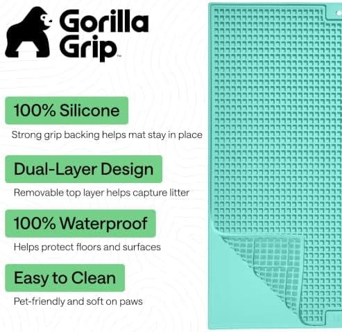 GORILLA GRIP Cat Litter Box Mat, Dual Layer Silicone Tray, 30x24, Turquoise