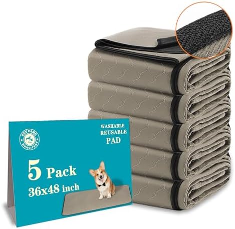 Bunlitent Washable Pee Pads for Dogs, 36x48, 5 Pack, Reusable Puppy Pads