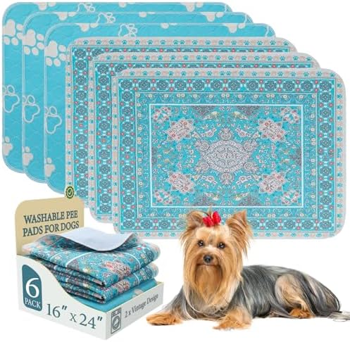 Homimp Washable Pee Pads for Dogs, 6 Pack Reusable Puppy Pads Waterproof, Absorbent and Leakproof Dog Pee Pads, Non Slip Puppy Training Pads, Pet Mat for Floor,Crate,Couch,Whelping,Blue, 16"x24"