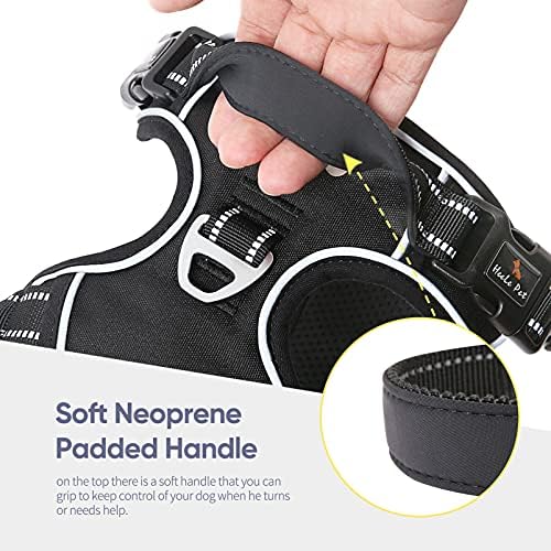 HEELE Dog Harness, No Pull Adjustable Padded Reflective Harness for Small Medium Large Dogs with Handle for Walking Training, Black, XL