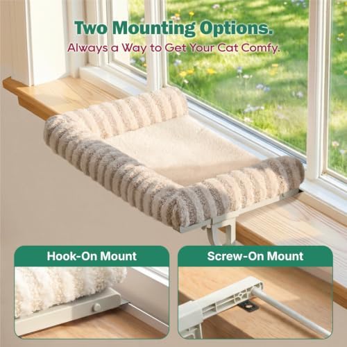 Zakkart Mellow 3-Sided Cat Perch for Windowsill, Dual-Mount (Brown, L)