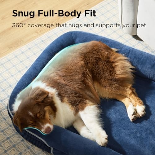 Bedsure LPlus 360°Oval Bolster Orthopedic Dog Beds Large Sized Dog,38" Blue