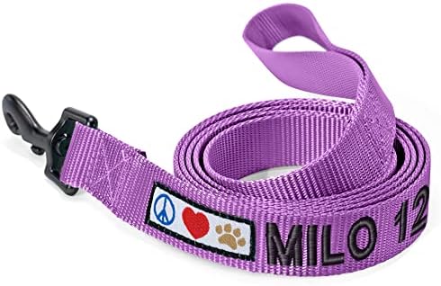 Pawtitas Personalized 6 ft Orchid Dog Leash M/L Custom Name and Phone Embroidery Strong Nylon Leash for Medium and Large Breeds