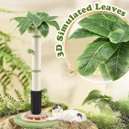 39.4'' Tall Cat Scratching Post,3.5 Inch Wide Sisal Cat Scratcher Tree with Leaves,Interactive Cat Toys for Indoor