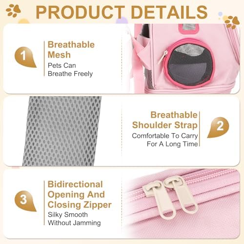 Pet Backpack Carrier, Portable and Ventilated, Oxford Cloth, Dog Cat Travel Bag with Transparent Cover 12.99", (Pink, 1 Pcs), Intended for Hiking/Camping/Traveling
