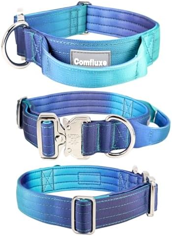 Thick Tactical Dog Collar with Handle for Medium Dogs - Heavy Duty(Blue)