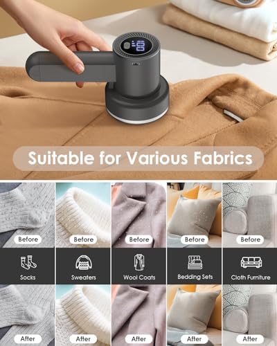 HOMEASY Fabric Shaver, Rechargeable Lint Remover for Clothes Grey