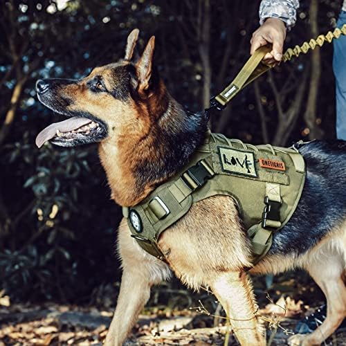 OneTigris Tactical Dog Harness, No-Pull Dog Vest with Leash Clips Green M