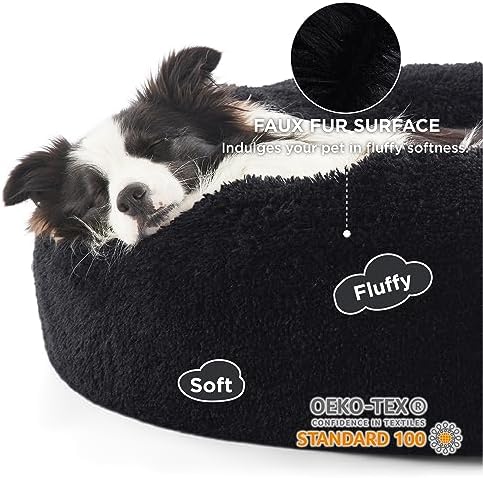 Bedsure Calming Dog Beds Large Sized Dog Donut Washable Pet Bed,36ins Black