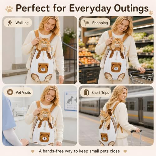 Cute Bear Design Front Pet Carrier Backpack for Small Pets，XXL