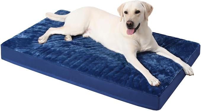 KSIIA Orthopedic Dog Bed for Large Dogs with Waterproof Lining, Blue, 35x22 | Deluxe Soft Plush Dog Crate Bed, Washable Pet Mat with Removable Cover & Egg Crate Foam for Large Dogs Sleeping & Relaxing
