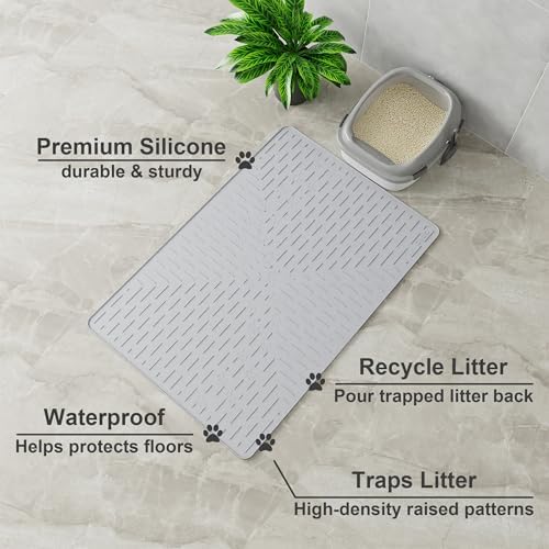 OHMO XL Cat Litter Mat, 37.5x25.2 Silicone Trapping Mat Ash Grey
