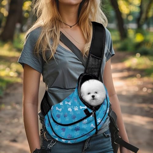 COEQINE Dog Sling Carrier for Small Dogs Blue Paw Print Small Dogs Purse