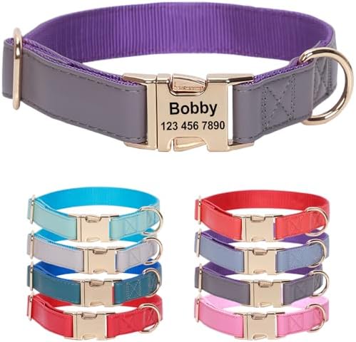 Microfiber Leather Nylon Personalized Dog Collars with Name