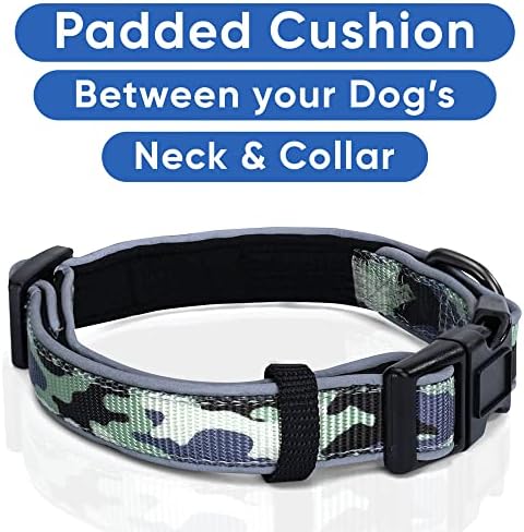 Pawtitas Personalized Dog Collar Reflective Dog Collar Padded Dog Collar with Name Phone Number Puppy Collar Adjustable Customized Collar for Medium Dogs Breeds | Grey Camo Custom Medium Dog