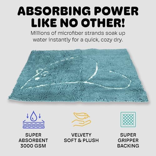 Dog Gone Smart Cat Litter Mat - Super Absorbent Microfiber - Plush Surface Traps Litter, Dirt & Moisture - Washable - Built with Double Basting & Stitching for Lasting Use -Pacific Blue, 35 x 26 In