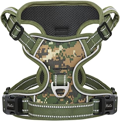 HEELE Dog Harness, No Pull Adjustable Padded Reflective Harness for Small Medium Large Dogs with Handle for Walking Training, Camo Green, S
