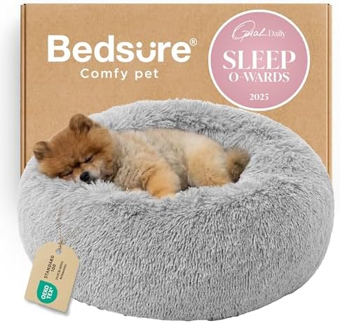 Bedsure Calming Small Dog Bed Donut Washable Cat＆Puppy Bed,23 inches