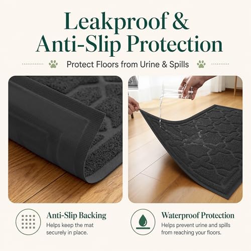 Yimobra Cat Litter Mat, Waterproof Litter Trapping Mat, 24x20, Black