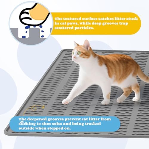 Cat Litter Mat, 47x35in Extra Large Litter Trapping Mat, Grey