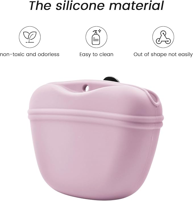 AUDWUD Silicone Dog Treat Pouch with Clicker Magnetic Closure Secure Clip | Upgraded clip keeps your treat pouch secure during training.Magnetic closure allows fast one hand access.Includes dog click