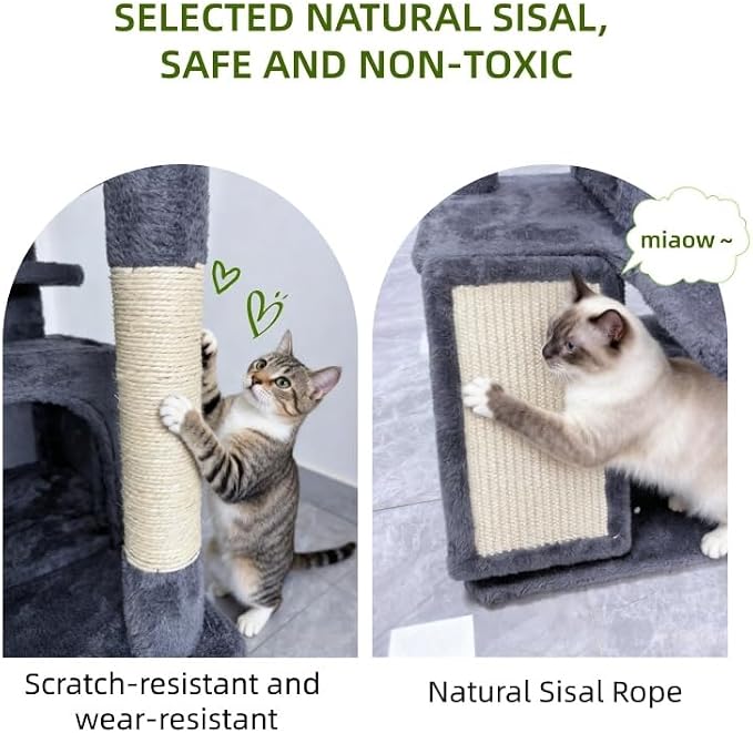 53in Cat Tree House with Scratching Post & 2 Caves for Indoor Cats