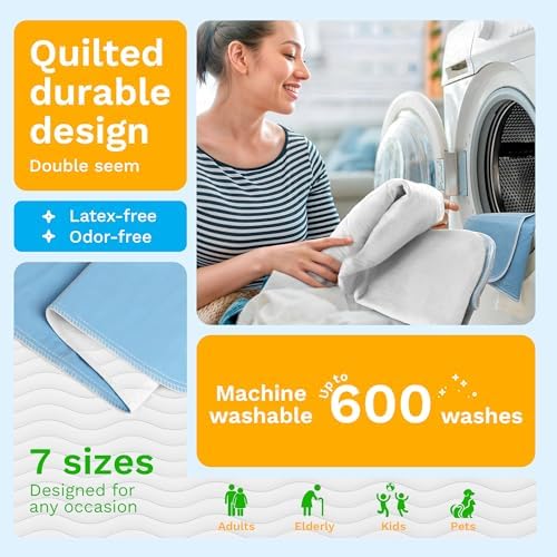 GREEN LIFESTYLE Washable Underpads - Large Pads for use as Incontinence Bed Pads, Reusable Pet Pads, Great for Dogs, Cats, Bunny, Seniors Bed Pad (Pack of 8-34x36)