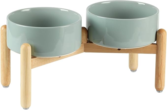 Havniva 7.3inch Ceramic Raised Dog Bowl with Stand, Double Dog Bowls Elevated for Medium Breed Dog Food and Water Bowl Set Non-Slip Dog Dish Large Capacity Feeding Pet Water Bowl