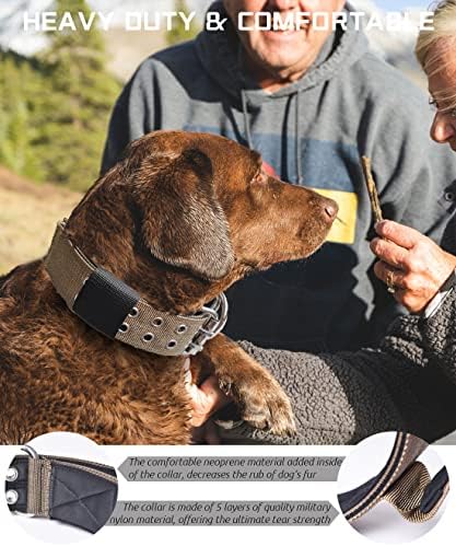 Large Dog Collar Heavy Duty - 2 inch Wide with Handle for Extra Large Breed Dogs, 1/3" Thick Nylon Chew Proof Tactical Collar, Good Choice for German Shepherd,Pitbull,Rottweiler,Khaki,22-27 in