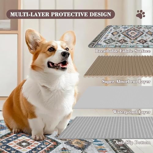 Washable Pee Pads for Dogs, 2 Pack Reusable Puppy Pads Absorbent Training Pads for Dogs Waterproof Dog Mat Non-Slip Whelping Pet Mat (Light Brown, 24“×18”-2Pack)