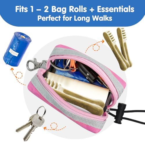Dog Poop Bag Holder for Leash, Large-Capacity Canvas Pouch, Pink