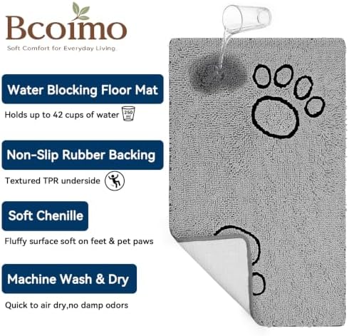 Bcoimo Super Absorbent Dog Door Mat, 48"*30" Anti Slip Mat for Muddy Paws