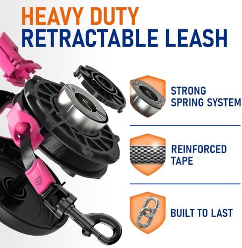 20.1 ft Retractable Dog Leash for Dogs 10–100 lbs - Heavy Duty Tape Leash with Strong Nylon Tape - 360° Swivel Control - One-Click Brake & Lock - Ergonomic Non-Slip Grip for Safe & Easy Daily Walks PK