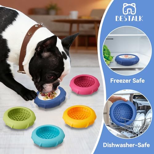 Dog Lick Bowl, Bestalk Wobbly Freeze Bowl Enrichment Feeder for Dogs, Anxiety Relief Lick Mat Puzzle Toy for Distraction, BPA Free Silicone, Dishwasher Safe(Dark Blue,L)