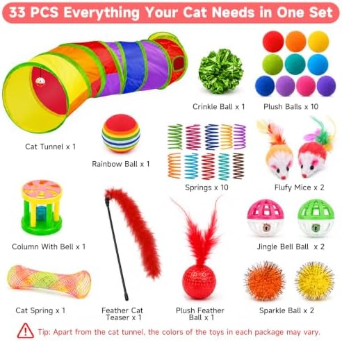 AILUKI 33PCS Cat Toys Variety Pack for Indoor Cats, Kitten Toys Cat Tunnel
