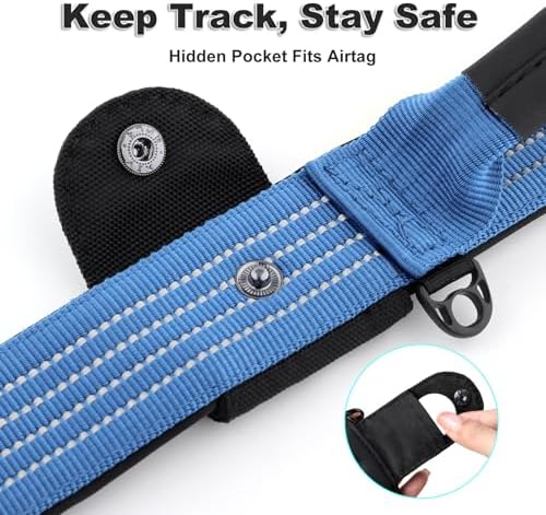 Plutus Pet Tactical Dog Collar with Pocket for AirTag, Blue, S