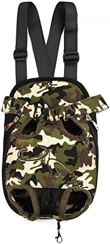 Pet Dog Puppy Cat Carrier Five Holes Backpack Double Shoulder Straps Canvas Cotton Front Chest Backpack Bag(Camouflage, Medium)