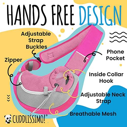 Cuddlissimo Small Dog Sling Carrier, Pet Cat Sling, Puppy Pouch - Pink-S