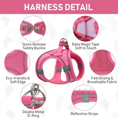GAMUDA Small Pet Harness Collar and Leash Set, Step in No Chock No Pull Linen Fabric Soft Mesh Dog Vest Harnesses Reflective for Dogs Puppy Cats Kitten Rabbit (Pink, XL)