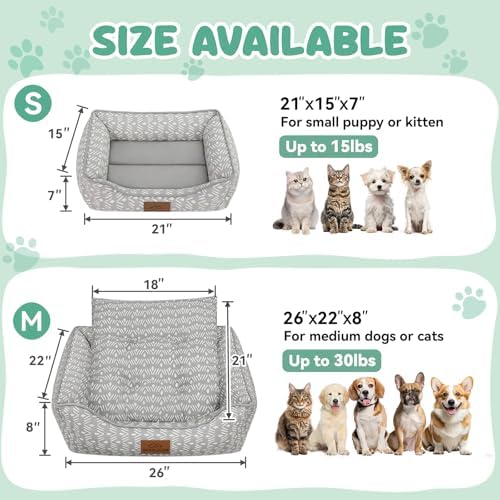 Zerbuger 20in Grey Pattern Rectangle Cat Dog Bed Machine Washable Sofa